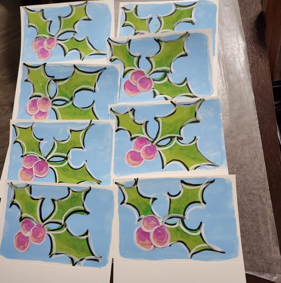 Individually Handpainted set of 10 Christmas  / Holiday Cards - Picture 4 of 4